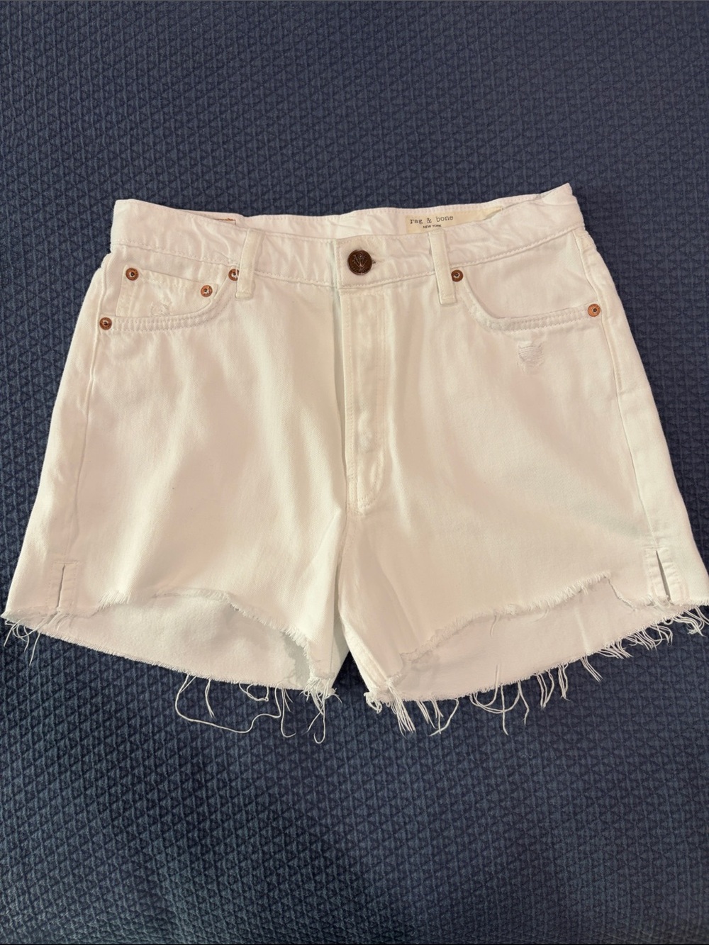 rag & bone White Frayed Hem Denim Cutoff Shorts